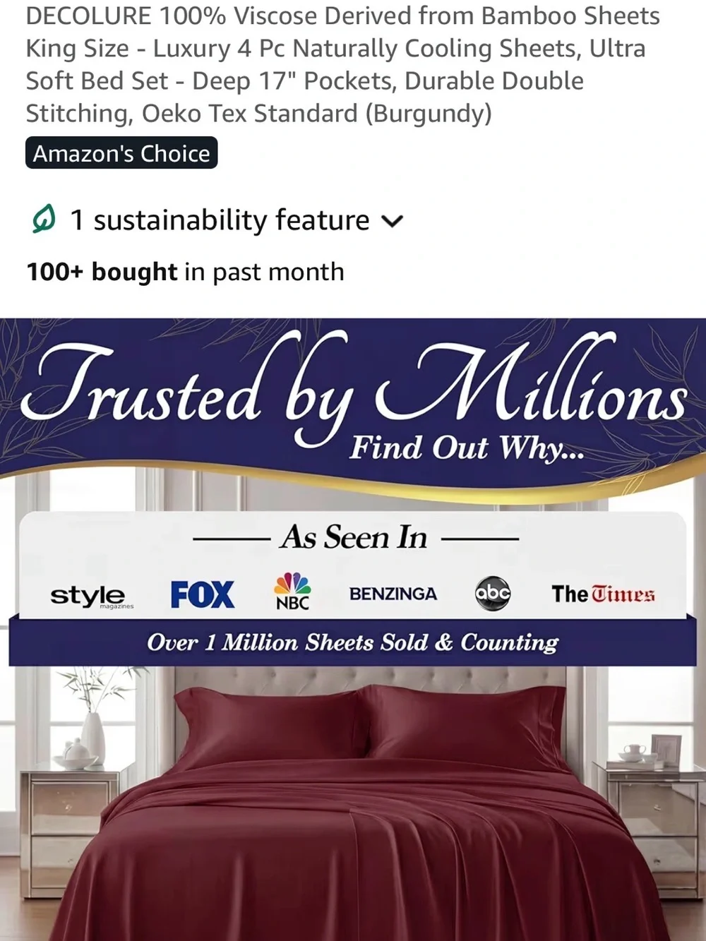 Burgundy Bamboo Sheet Set - 4-Piece King